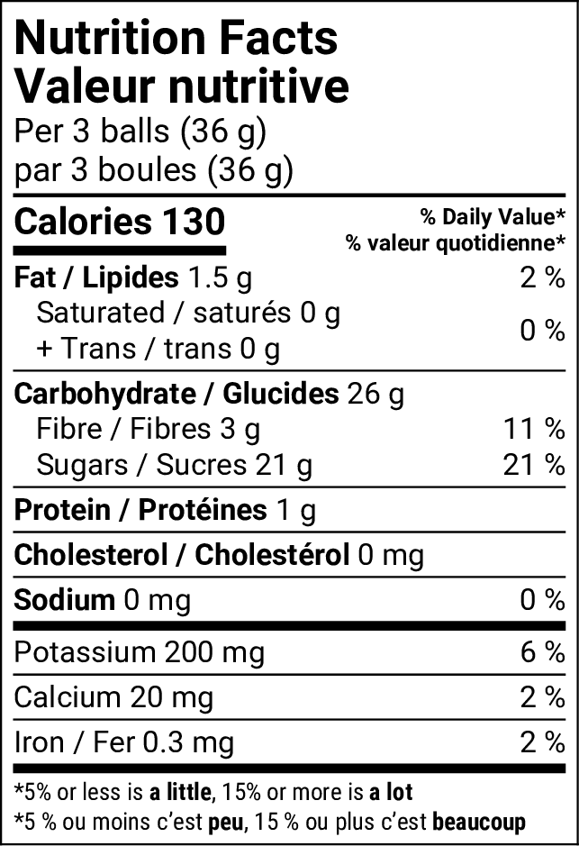 Wild Berry Date Bites nutrition facts