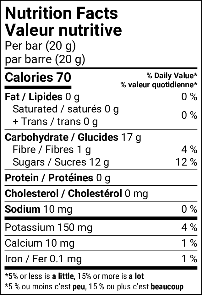 Raspberry & Peach Fruit Strips nutrition facts